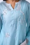 Buy_House Of Pink_Blue Chanderi, Organza Embroidery, Pearls Collared Powder Kurta Set _Online_at_Aza_Fashions