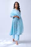House Of Pink_Blue Chanderi, Organza Embroidery, Pearls Collared Powder Kurta Set _at_Aza_Fashions