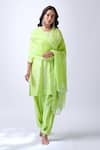 Buy_House Of Pink_Green Chanderi, Organza Embroidery, Pearls Round Pastel Kurta Tulip Pant Set _Online_at_Aza_Fashions
