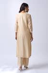 Shop_House Of Pink_Beige Chanderi, Organza Embroidery, Pearls Round Neck Thread Kurta Set _at_Aza_Fashions
