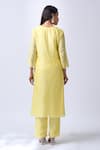 Shop_House Of Pink_Yellow Chanderi, Organza Embroidery, Pearls Round Neck Baby Kurta Pant Set _at_Aza_Fashions