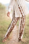 Buy_Kushani_Ivory Linen, Silk, Cotton Embroidery Collared Floral Shirt And Trouser Set _Online_at_Aza_Fashions