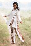 Kushani_Ivory Linen, Silk, Cotton Embroidery Collared Floral Shirt And Trouser Set _at_Aza_Fashions