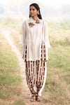 Buy_Kushani_Ivory Linen, Silk, Cotton Embroidery Collared Floral Shirt And Trouser Set _at_Aza_Fashions