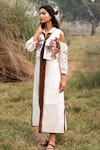 Shop_Kushani_Ivory Linen, Silk, Cotton Beads Round Neck Floral Embroidered Dress _Online_at_Aza_Fashions