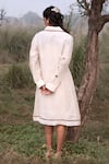 Shop_Kushani_Ivory Linen, Silk, Cotton Beads, Embroidery Notched Neck Midi Dress _at_Aza_Fashions