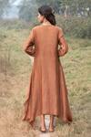 Shop_Kushani_Brown Linen, Silk, Cotton Beads, Embroidery V-neck Mocha Floral Kaftan _at_Aza_Fashions