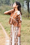 Buy_Kushani_Brown Linen, Silk Beads, Mocha Cropped Jacket And Ivory Palazzo Pant Set _Online_at_Aza_Fashions