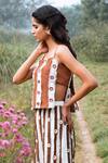 Buy_Kushani_Brown Linen, Silk, Cotton Applique, Embroidery Square Mocha Floral Co-ord Set _Online_at_Aza_Fashions