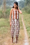 Buy_Kushani_Brown Linen, Silk, Cotton Applique, Embroidery Square Mocha Floral Co-ord Set _at_Aza_Fashions