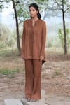 Buy_Kushani_Brown Linen, Cotton, Satin Beads, Embroidery Mocha Co-ord Set _at_Aza_Fashions