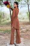 Shop_Kushani_Brown Linen, Cotton, Satin Beads, Embroidery Mocha Co-ord Set _at_Aza_Fashions