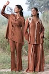 Buy_Kushani_Brown Linen, Cotton, Satin Beads, Embroidery Mocha Co-ord Set _Online_at_Aza_Fashions