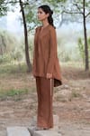 Shop_Kushani_Brown Linen, Cotton, Satin Beads, Embroidery Mocha Co-ord Set _Online_at_Aza_Fashions