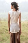 Shop_Kushani_Ivory Linen, Silk Beads, Embroidery Round Neck And Mocha Brown Jumpsuit _at_Aza_Fashions