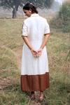 Shop_Kushani_Ivory Linen, Silk Tassels, Embroidery V-neck Floral Dress _at_Aza_Fashions