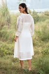Shop_Kushani_Ivory Linen, Silk Embroidery, Beads, Tassels V-neck Midi Dress _at_Aza_Fashions