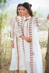 Shop_Kushani_Ivory Linen, Silk Beads, Tassels Open Neck Embroidered Dress _Online_at_Aza_Fashions