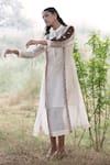 Buy_Kushani_Ivory Linen, Silk Beads, Tassels Collared Embroidered Kurta-style Dress _Online_at_Aza_Fashions