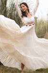 Buy_Kushani_Ivory Linen, Silk Beads, Tassels Round Neck Bohemian Tiered Dress _Online_at_Aza_Fashions