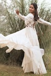 Buy_Kushani_Ivory Linen, Silk Beads, Tassels Round Neck Bohemian Tiered Dress 