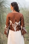 Shop_Kushani_Ivory Satin, Cotton, Linen Lace, Beads V-neck Tiered Hem Dress With Brown Bodice _at_Aza_Fashions