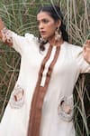 Buy_Kushani_Ivory Linen, Silk Beads Round Neck Floral Embroidered Dress _Online_at_Aza_Fashions