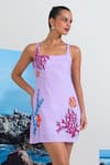 Nautanky_Lilac Cotton, Linen Beads, Piping Square Neck Cove Crushin Dress _at_Aza_Fashions