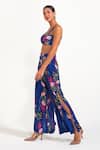 Shop_Nautanky_Blue Crepe Round Neck Electric Floral Print Pant Set _Online_at_Aza_Fashions