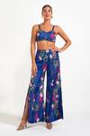 Buy_Nautanky_Blue Crepe Round Neck Electric Floral Print Pant Set _at_Aza_Fashions