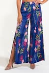 Nautanky_Blue Crepe Round Neck Electric Floral Print Pant Set _at_Aza_Fashions