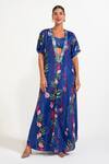 Nautanky_Blue Crepe Sequins, Smocking Plunge , Sweetheart Electric Kaftan Set _Online_at_Aza_Fashions