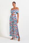 Buy_Nautanky_Sky Blue Crepe Off-shoulder Floral Print Corset And Pant Set _Online_at_Aza_Fashions