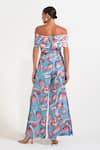 Shop_Nautanky_Sky Blue Crepe Off-shoulder Floral Print Corset And Pant Set _at_Aza_Fashions