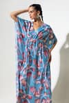 Nautanky_Sky Blue Crepe Sequins V-neck Shellfie Queen Kaftan _at_Aza_Fashions