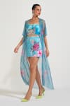 Shop_Nautanky_Aqua Neoprene, Net Embroidery Open Neck, Square Blue Turtle Me Softly Skirt Set _Online_at_Aza_Fashions