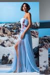 Shop_Nautanky_Blue Cotton, Linen, Net Sequins Off-shoulder Ice Designer Dress _Online_at_Aza_Fashions