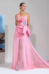 Shop_Nautanky_Blush Cotton, Net, Linen Sequins, Embroidery Square Pink Scuba Couture Dress _at_Aza_Fashions