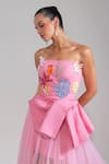 Nautanky_Blush Cotton, Net, Linen Sequins, Embroidery Square Pink Scuba Couture Dress _at_Aza_Fashions