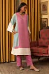 Buy_Nuhh_Purple Handloom Cotton Embroidery V-neck Handwoven Kurta Pant Set _at_Aza_Fashions