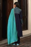 Shop_Nuhh_Blue Handloom Cotton Embroidery Open Neck Handwoven Angarkha Set _at_Aza_Fashions