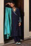 Shop_Nuhh_Blue Handloom Cotton Embroidery Open Neck Handwoven Angarkha Set 