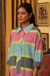 Nuhh_Multi Color Handloom Cotton Collared Handwoven Kurta And Pant Set _at_Aza_Fashions