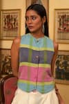 Nuhh_Multi Color Handloom Cotton Embroidery Multicolor Handwoven Top And Pant Set _Online_at_Aza_Fashions