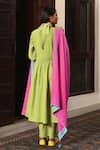 Shop_Nuhh_Green Handloom , Embroidery, Tassels Mandarin Handwoven Kurta Set _at_Aza_Fashions