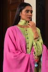 Nuhh_Green Handloom , Embroidery, Tassels Mandarin Handwoven Kurta Set _Online_at_Aza_Fashions