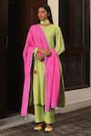 Buy_Nuhh_Green Handloom , Embroidery, Tassels Mandarin Handwoven Kurta Set _at_Aza_Fashions