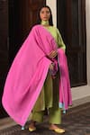 Buy_Nuhh_Green Handloom , Embroidery, Tassels Mandarin Handwoven Kurta Set 