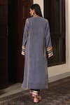 Shop_Nuhh_Blue Handloom Cotton Embroidery Round Neck Indigo Handwoven Kurta Set _at_Aza_Fashions
