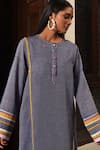 Shop_Nuhh_Blue Handloom Cotton Embroidery Round Neck Indigo Handwoven Kurta Set _Online_at_Aza_Fashions